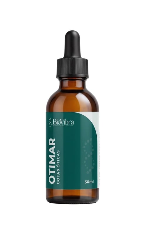 BioVibra Otimar Copatics 30ml amber glass bottle with black dropper cap and teal label on white background